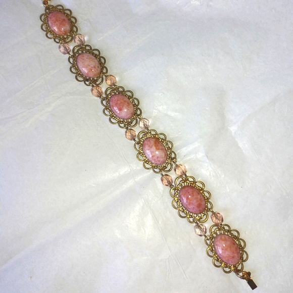 FAUX CORAL FILIGREE & CRYSTAL BRACELET - 7 1/2" LONG - Picture 6 of 6